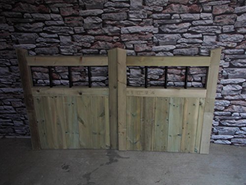Smileswoodcraft Wooden Metal Slats - Driveway Gates (pair) 3ft H (304cm (10ft) W x 90cm H x 5cm D)