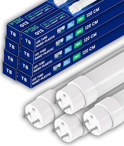 V-TAC 8x Tubi LED 120 CM con attacco G13 18W - 8 PEZZI - 1850 Lumen - Chip Samsung - Tubi LED per Soffitto, Parete, Garage, Negozio - Tubo LED forma T8 - Sostituzione Neon - Luce Fredda 6500K