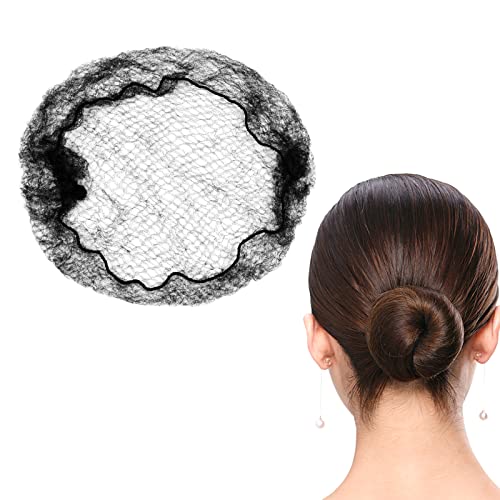 Red de Pelo para Moños, Malla de Borde Elástico, 20 Piezas Redecilla Moño, Desechable Nylon Mallas para El Pelo con Borde Elástico para Mujer, Bailarina de Ballet, etcétera (Negro) 50cm Cover