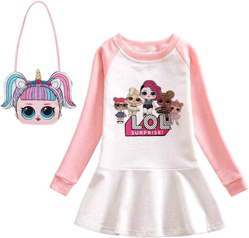 HengQiao Beauty LOL Dress Clothing Outfit for Girls- Pink Cotton Dress for Birthday … (Long-Sleeved Dress, 140cm)
