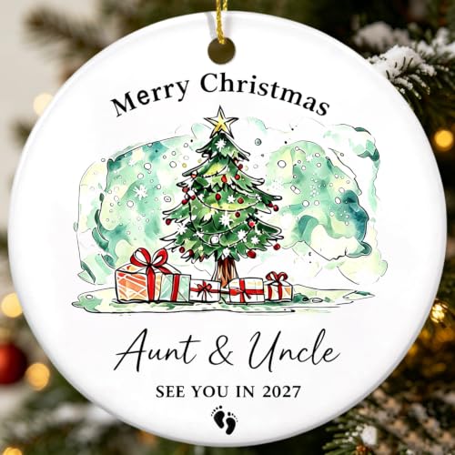 Hiagkmet Merry Christmas Aunt & Uncle See You in 2027 Ceramic Ornament Hanging Decor, Future Aunt Uncle Pregnancy Reveal Baby Coming Soon Milestone Keepsake Gift
