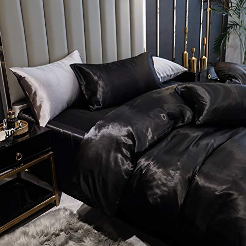 Conjunto de cama de cetim tamanho solteiro preto seda como cetim conjunto de capa de edredom macio d