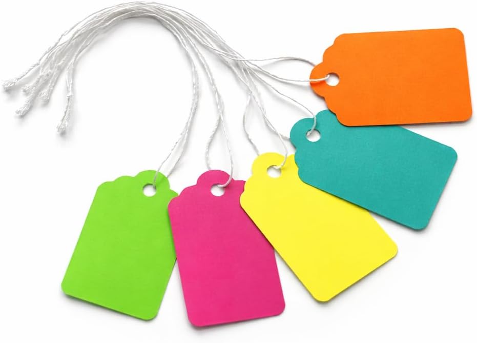 Color Marking Tags #7 with String Attached - Pack of 500 (2-1/4" x 1-7/16") – Colorful Pre-Strung Cardstock Labels, Multicolor Durable Paper Tags