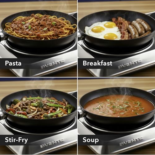 Image of OVENTE Countertop Infrared Double Burner, 1700W Electric Hot Plate and Portable Stove with 7.75 inch and 6.75 inch Ceramic Glass Cooktop, 5 Level Temperature Setting and Easy to Clean Base, Silver BGI102S