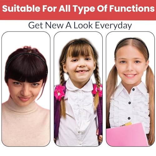 Image of Pack of 6 Black Hairbands for Girls, Women & Kids | Stylish & Fancy Headbands | Cute Hair Accessories for Party, School & Outings + 1 Black satin Scrunchie free