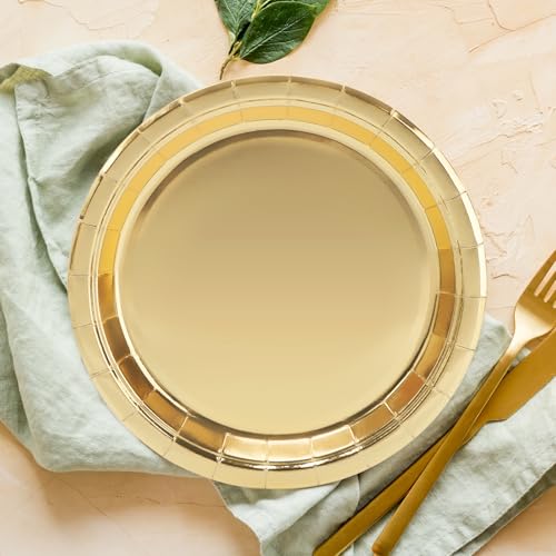 PARTY GO 50 Pcs 9" Paper Plates for Dinner and Dessert Disposable Plates Party Supplies Pack for Valentine Holiday Wedding Birthday Party Baby Shower Decorations Gold - Image 2