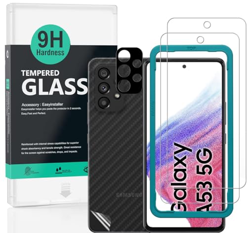 Ibywind Screen Protector For SamSung Galaxy A53 5G 6.5(Not for Galaxy A51/A52/A54) with 2Pcs Tempered Glass 1Pc Camera Lens Protector 1Pc Backing Carbon Fiber Film [Easy to install]