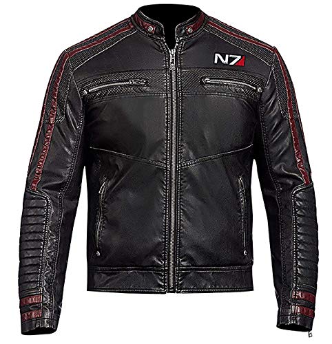 wowStore Mass Effect 3 Herren-Jacke - N7 Cafe Racer Lederjacke für Herren, Schwarz, Schwarz , S Cover
