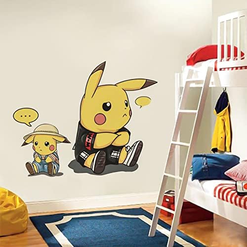 Vinyl Cartoon Wall Stickers Cute Wall Decals Peel and Stick for Poke-Pika Room Decor Stickers Kids Bedroom Playroom Nursery Wall Window Decor