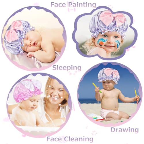 2 Pieces Kids Satin Bonnet for Sleeping, Adjustable Sleeping Cap Soft Silk Flower Night Hats with Cute Bow Design for Natural Hair, Fit for Toddler Child Baby Girls and Boys 2-5 Years Old3