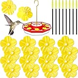 20 Pieces Hummingbird Feeder Replacement Flower and 8 Pieces Hummingbird Feeder Cleaning Brush Bird Feeder Replacement Part Feeding Port Replacement for Hummingbird (Yellow)