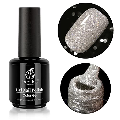 Beetles Diamond Gel Polish 15ml Silver Glitter Nail Gel Soak Off LED Nail Lamp Flash Gel Polish Nail Art Manicure Salon DIY Home Solid Gel 0.5Oz Sparkle Gel Polish