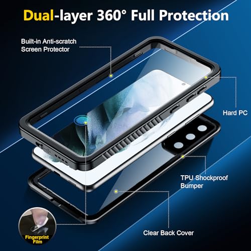 Spidercase YY-FS S21-BK Designed For Samsung Galaxy S21 Case, Waterproof Built-In Screen &Lens Protector thumb #5
