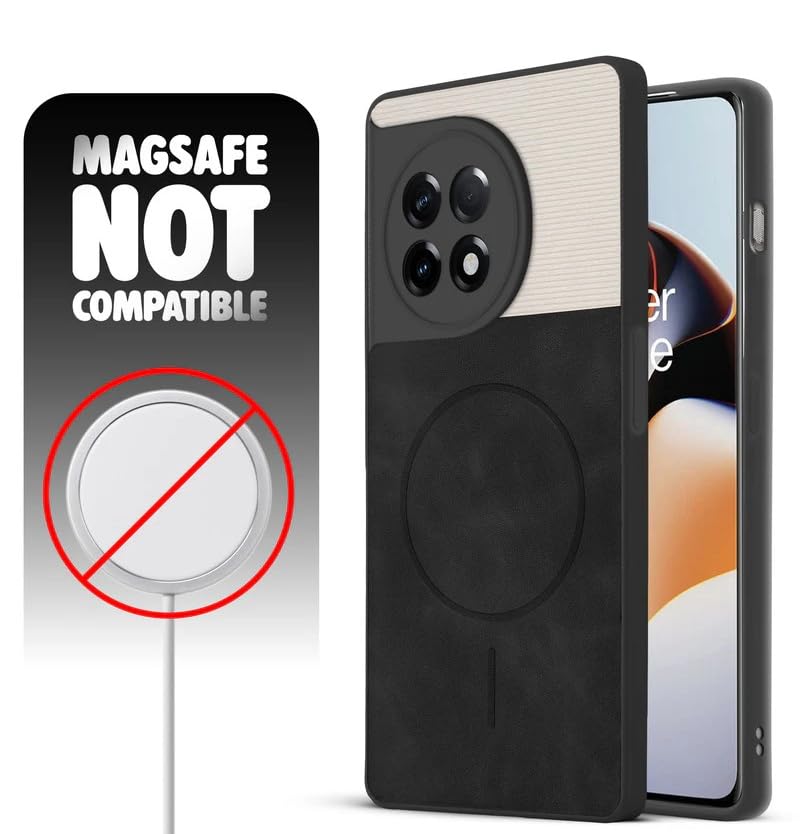 Image of Bintage CASE Mac Safe Design Hard Light Weight Back Case | Soft Border Camera Protect | Dual PU Leather Finish Back Cover Compatible for OnePlus 11R 5G - White & Black