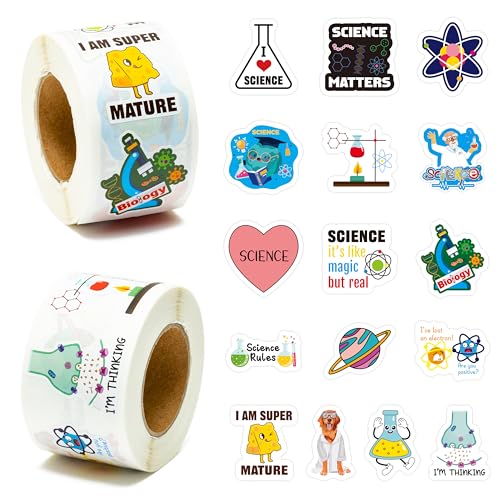 BeYumi Natural Sciences Roll Stickers - 1000Pcs Back to School Biology Experiment Stickers in 2 Rolls Waterproof Laboratory Decals for Laptop Bottle Notebook Computer Classroom Decor for Kids Students