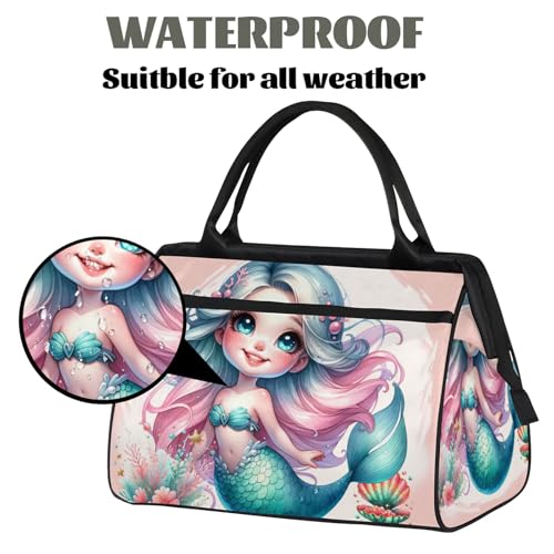 Overnight Weekender Bag for Women Men Cute Teal Mermaid Girl Waterproof Carry On Travel Duffel Bags with Zipper Lightweight Sports Gym Bag Luggage Workout Handle Bags for Traveling Yoga Camping3