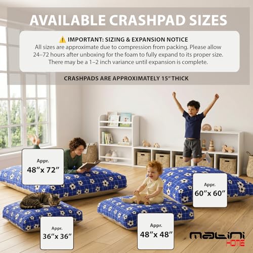 Image of Matini Home Sensory Crash Pad - Non Slip Bottom, Soft Fabric Sensory Pads, Landing Mat for Jumping, Relaxing & Play - 60 inch x 60 inch, Blue Soccer Ball