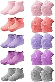 10 Pairs Baby Crawling Anti-Slip Knee Pads and Anti-Slip Baby Socks Set Unisex Toddler Knee Protectors Non Slip Ankle Socks (Multicoloured)
