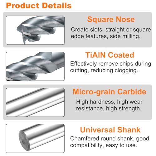 Image of HARFINGTON Carbide Square Nose End Mill Bit 1 /2 inch Cut Dia 4 Flutes TiAlN Coated Milling Cutter for Hardened Steel Metal (1 /2 inch Shank 1 inch Cut Length 3 inch Long 45 Degree Helix HRC53-55)