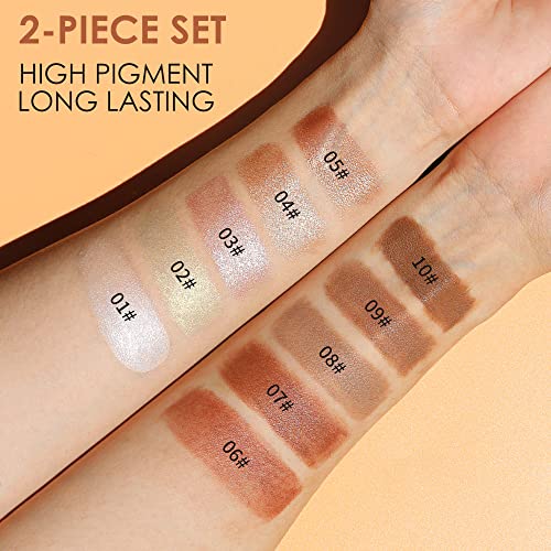 POPMISOLER 2 pcs Makeup Highlighter Stick & Cream Contour Stick, Natural Face Bronzer Stick Cool Toned Contour Kit for Beginners Waterproof Shimmer Highlight Stick, Brightening Foundation Stick - Image 6