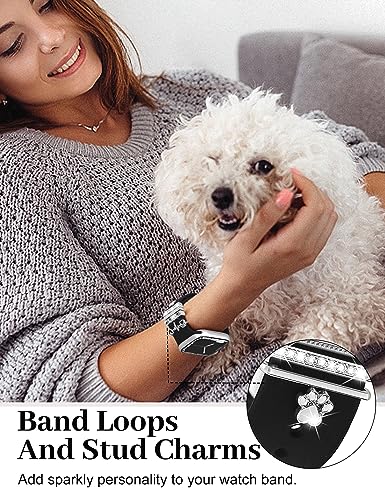 Jr.dm Watch Band Charms With Decorative Bling Rings Loops, Compatible With Apple Watch 40Mm 38Mm 41Mm 42Mm 44Mm 45Mm Metal Diamond Charms Smart Watch Strap Accessories For Iwatch Series 8 7 Se 6 5 4 3 2 1 (No Band)Silver #TOP3