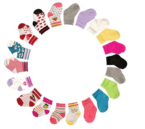 Baby Elements 20 Pair Baby Girl Anklet Socks Prints,Stripes And Solids (As1, Age, 0_Month, 12_Months) #TOP3