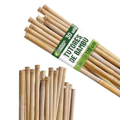 Control Garden Pack 30 Unidades Tutor de Bambú Ecológico de 120 cm | Estaca Natural Caña Sujetar Plantas ø 8-10 | Varillas Árboles, Hortalizas, Enredaderas y Cultivos