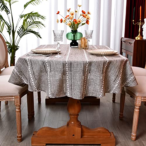 Monibana Rustic Oval Cotton Linen Tablecloths Embroidered Farmhouse Spring Table Cloths, Kitchen Dining Room Party Tablecloth Table Cover For Oval Tables, 54 X 72 Inches, Brown #TOP2
