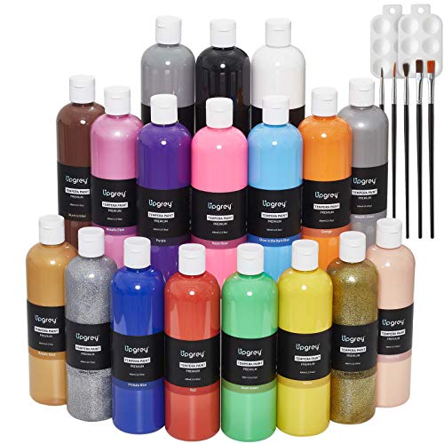 Tempera Paint Set, Kids Paint, Large Volume(13.5 fl oz./400 ml) Washable Paints 18 Colors with 5 Paintbrushes and 2 Palettes for Toddlers Poster Painting Finger Paint, Sponge, Canvas Art Craft Drawing
