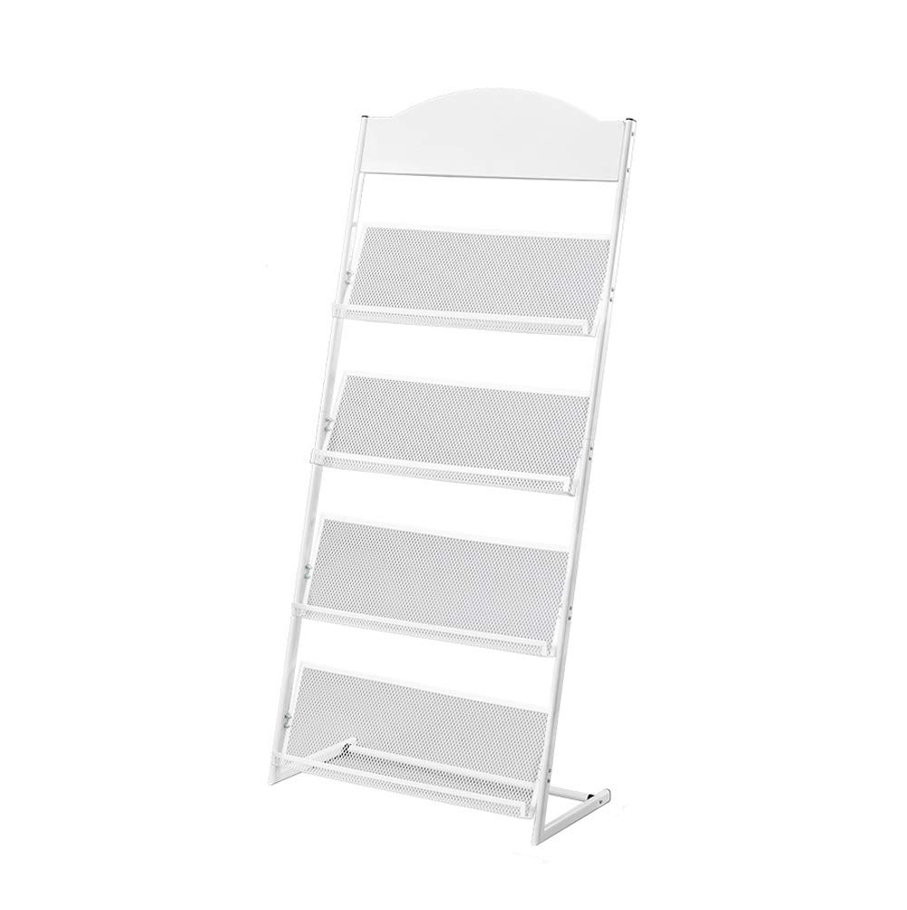 Floor Standing Magazine Brochure Holder Rack with 4 Shelves Detachable Design White Color Literature Display Stand for Magazines and Brochures