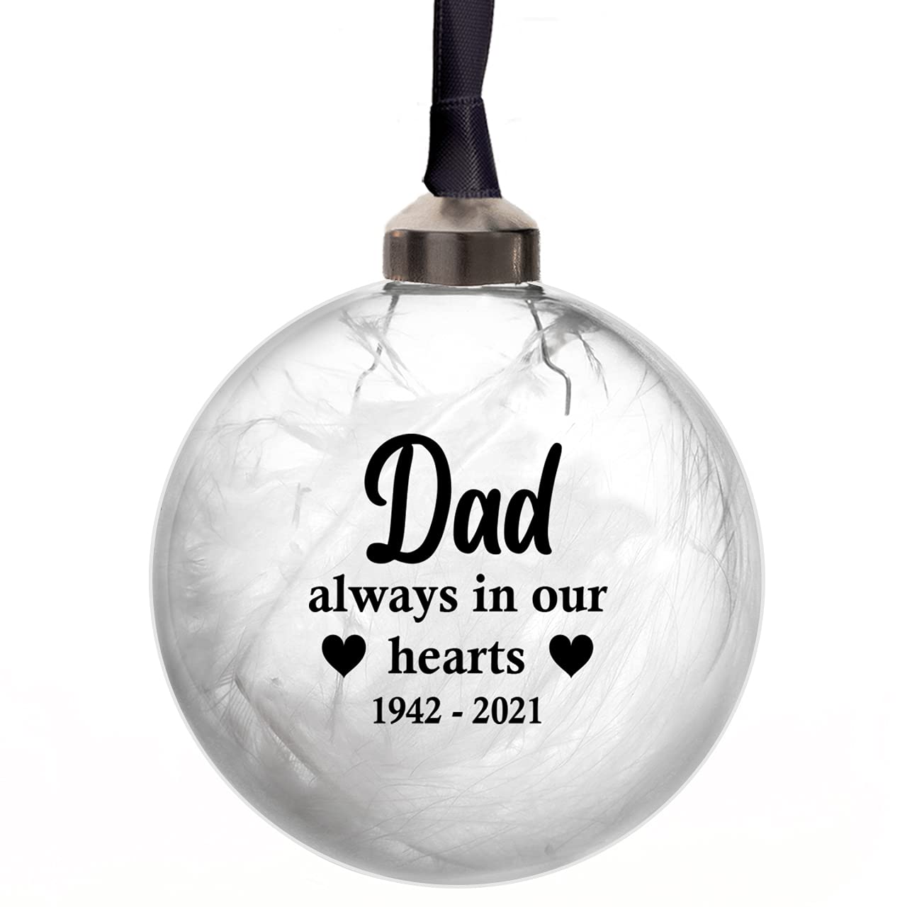Always In Our Hearts Personalised Christmas Tree Memorial Decoration 8cm Glass Remembrance Bauble remember Any Name Mum Dad Nana Grandma Grandad Husband Wife In 11 Colours (Black)