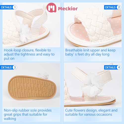 Image of Meckior Baby Toddler Infant Girls PU Leather Soft Open Toe Summer Sandals Flower Princess Flat Shoes