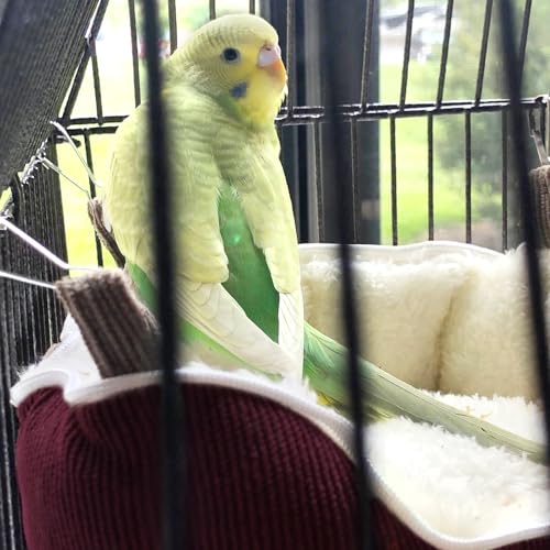 Image of QBLEEV Bird Nest House Winter Warm Bird Bed for Cage Hanging Bird Hammock Soft Plush Snuggle Hut Tent, Parrot Cage Accessories Birds Hideaway Sleeping Bed (Red, Large)