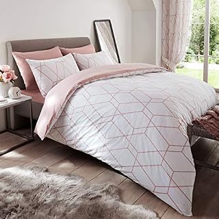 Price Right Home Metro Geometric Diamond Blush Pink/White Adults Bedroom Range - Duvet Cover Sets and Curtains Available (King Size Duvet Cover Set)