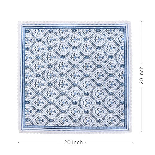 Image of FINGERCRAFT Table Napkins Set of 12 Cotton Linen Fabric with Classic Lace 20x20 Inch (50cmx50cm) Dinner Napkin Durable and Good Absorbency for Home, Hotels, Parties (Blue Damask)