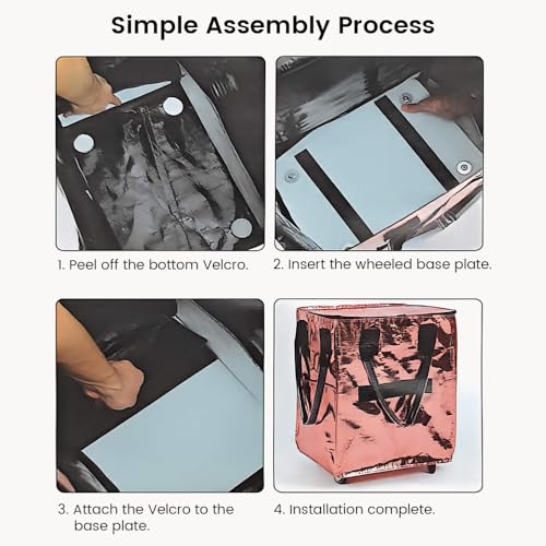 Dexmary Rolling Tote Bag on 4 Wheels, Reusable Grocery Bag with Handle and Zipper, 60L Rolling Shopping Bag, Rolling Utility Tote for Trips, Laundry, Lightweight, Folds Flat, Black
