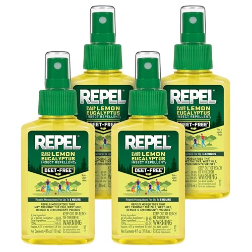 Repel Plant-Based Lemon Eucalyptus Mosquito and Insect Repellent 4 Ounces DEET-Free Bug Spray Insect Repellent Repels Mosquitoes for 6 Hours with Plant-Based Ingredients 4 Pack