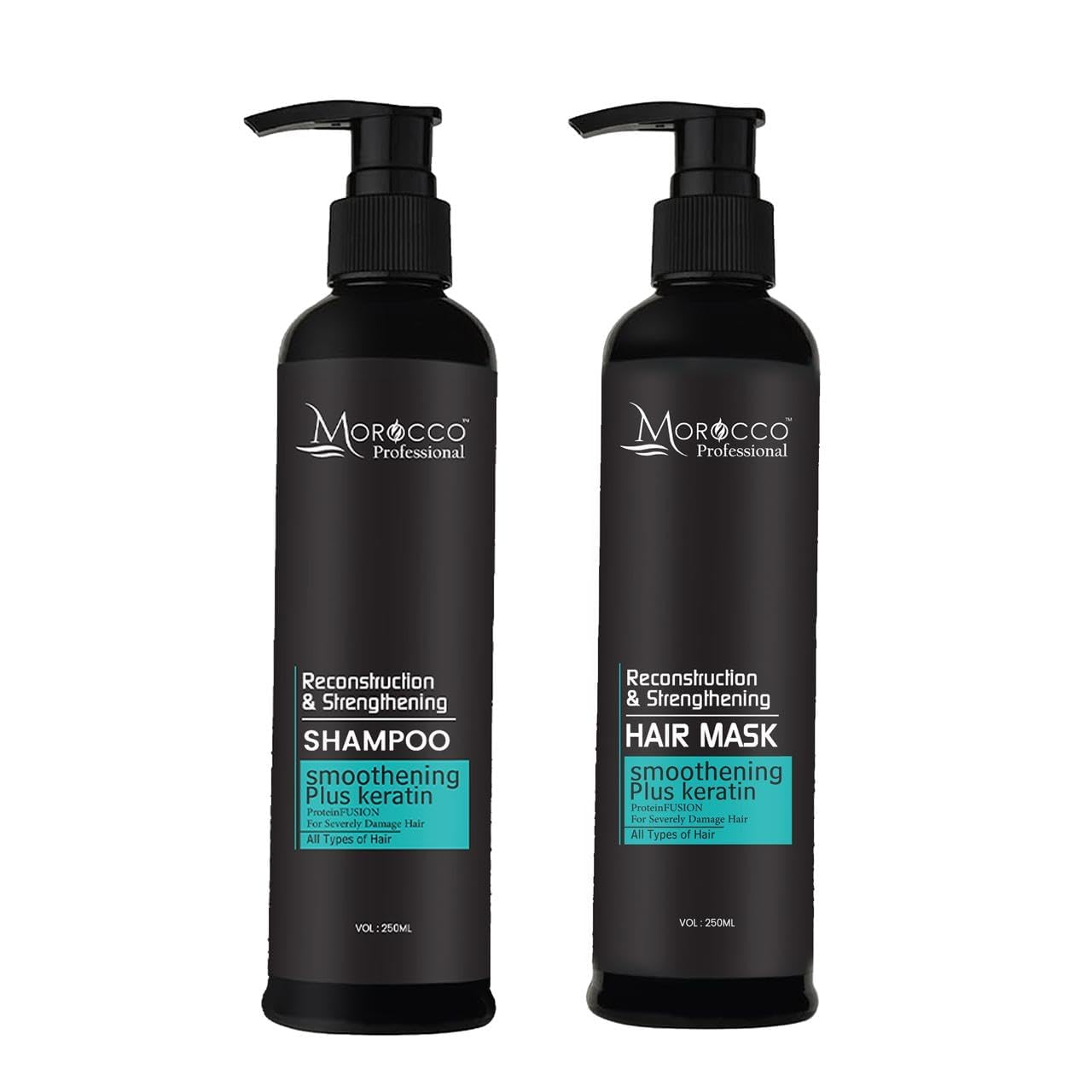 Morocco Professional Reconstruction & Strengthening Hair Shampoo and Hair Mask Set - 250ml Each | Smoothening Plus Keratin | Protein Fusion Formula for Severely Damaged Hair | Deep Repair and Nourishment-image-6