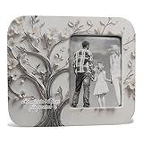 oggettando Personalisierbarer Tisch-Fotorahmen mit Rosen und Bäumen, in Geschenkbox für Gastgeschenke zur Geburt, Taufe, Kommunion, Konfirmation (silberner Mandelholz, 15 x 13)