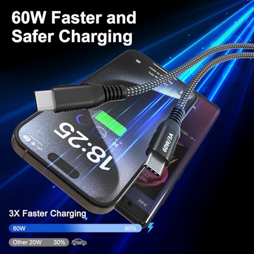 Image of USB C to USB C Cable 20ft, Super Long 60W Type C to C Charging Cord Braided USB 2.0 Data Transfer Long USB C Cable Compatible with iPhone 15 /16, Samsung Galaxy, Pixel, Pad Pro /Air, MacBook Pro /Air