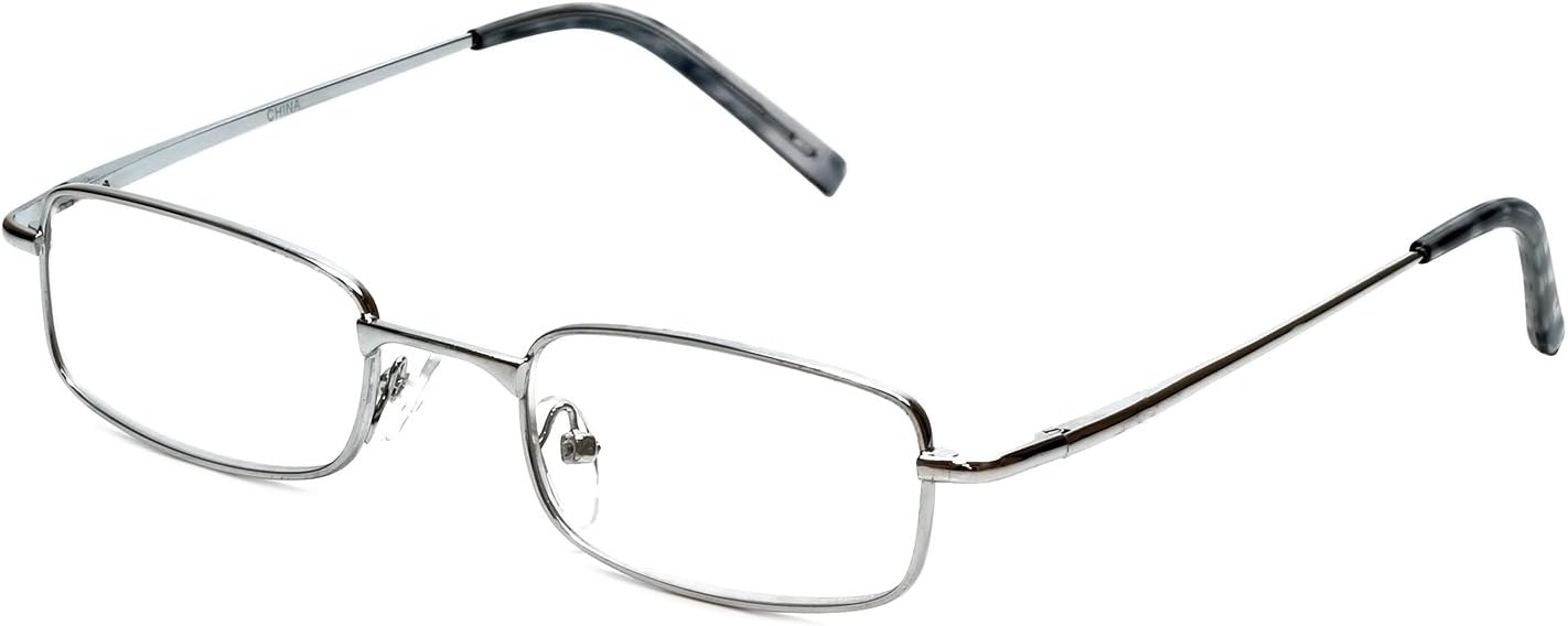 Calabria 753-XL Rectangle Reading Glasses +1.75 Silver Men Women Metal Single Power Reader Adjustable Nose Pads
