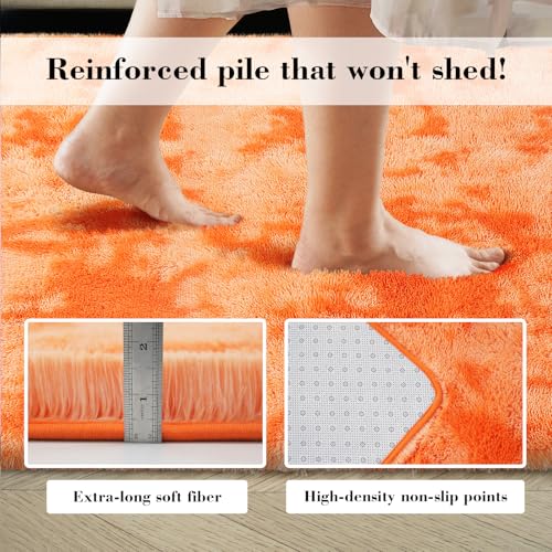 Mottling Orange Fluffy Rug Shaggy Area Rug, 8x10 Area Rugs for Girls Bedroom, Big Soft Shaggy Bedside Non-Slip Plush Dorm Nursery Kids Carpet Home Decor Aesthetic