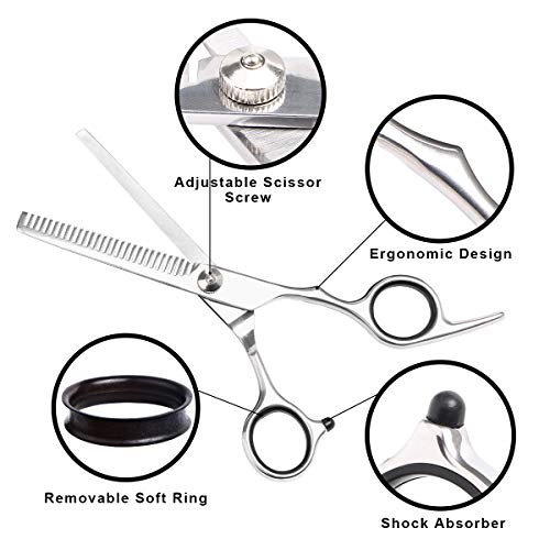 URAQT Tijeras de Peluquería Profesional, 11Pcs Juego de Tijeras para el Cabello con Peine de Navaja de Afeitar y Clips… - Imagen 3