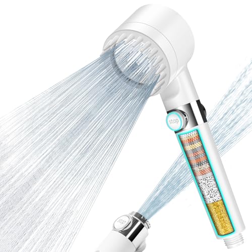 MEKO Alcachofa de Ducha con Filtro de 15 Pasos, Alcachofa Ducha Antical con Manguera de 1.5M, Filtro Ducha 3 +1 Modos de Rociado Cabezal de Ducha de Alta Presión - Blanco