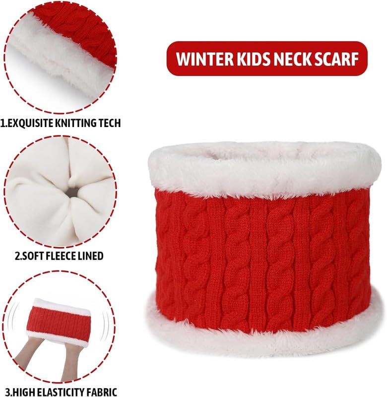 MIKONIKO Kids Winter Hat Scarf Set for Girls & Boys | Toddler Knit Beanie Cap & Neck Warmer | Warm Fleece Lined | Soft & Comfortable | 2–6 Years Red, 1 Count 1