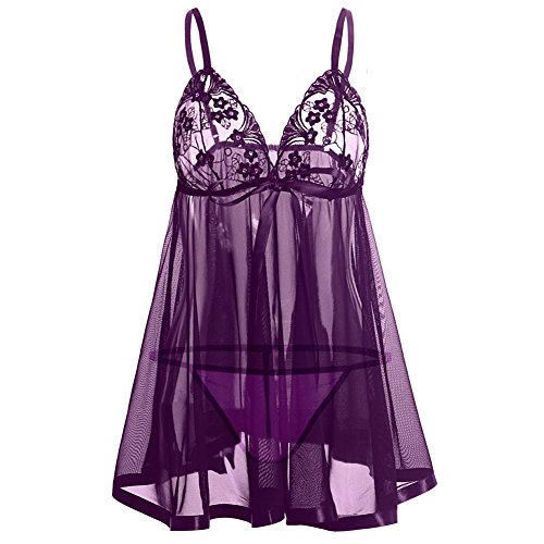 Tenchif Mujeres Cuello en V Tallas Grandes Ropa de Dormir con Tiras Babydoll Lingerie Cover