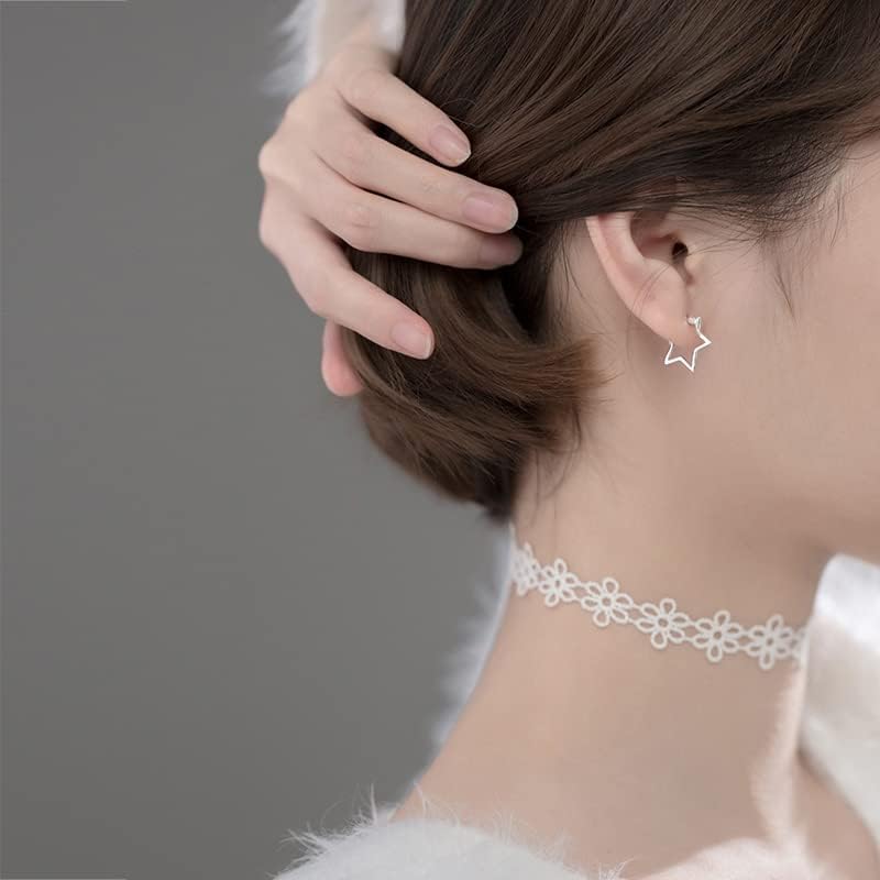 Reffeer Solid 925 Sterling Silver Minimalist Star Hoop Earrings for Women Teens Star Huggie Earrings Hoop - Image 3