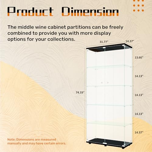 Image of LFT HUIMEI2Y 5-Tier Glass Display Cabinet with Lock, Display Case Black