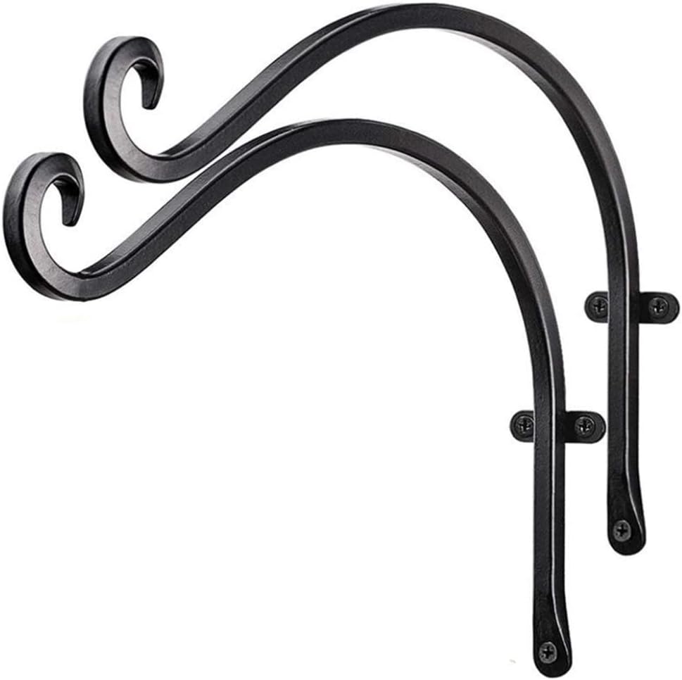 Hanging Basket Bracket (12 Inch/2pcs) Wall Hanging Basket Hooks Outdoor for Flower Bird Feeder and Plants, Black &