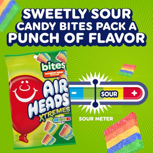 Image of Airheads Xtremes Sweet and Sour Candy Bites, Chewy Candy Bag, Rainbow Berry Artificially Flavored, 6 Ounces (12-Pack)